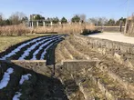 Die unregelmäßigen Feldsteine, aus denen die Sammelkanäle für das Regenwasser gebaut sind, wurden aus dem Aushub für die Gebäude gewonnen - Winter 2018 | © LATZ+PARTNER